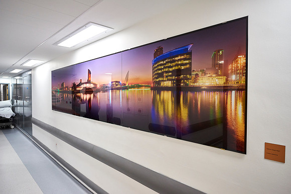 Salford Quays Dusk, PhotoGlassWorks Front Lit Triptych, 4.05m x 0.9m
